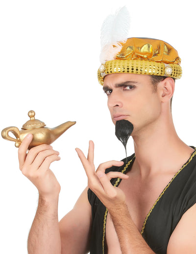 Coiffe turban de sultan pour adulte doré avec plume blanche