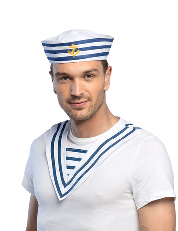 Biely a modrý pruhovaný námornícky golier pre dospelých