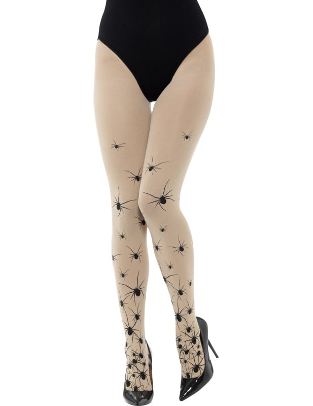 Collants Halloween avec araignées noires pour femme chair