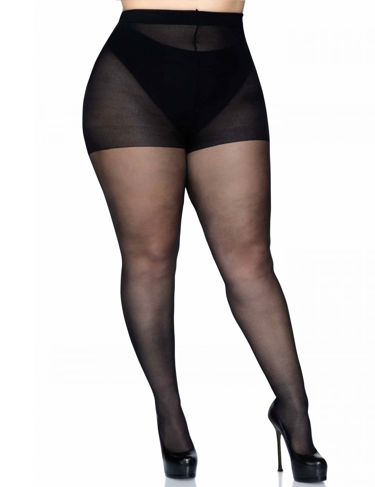 Vue de face des jambes du collant couture pour femme