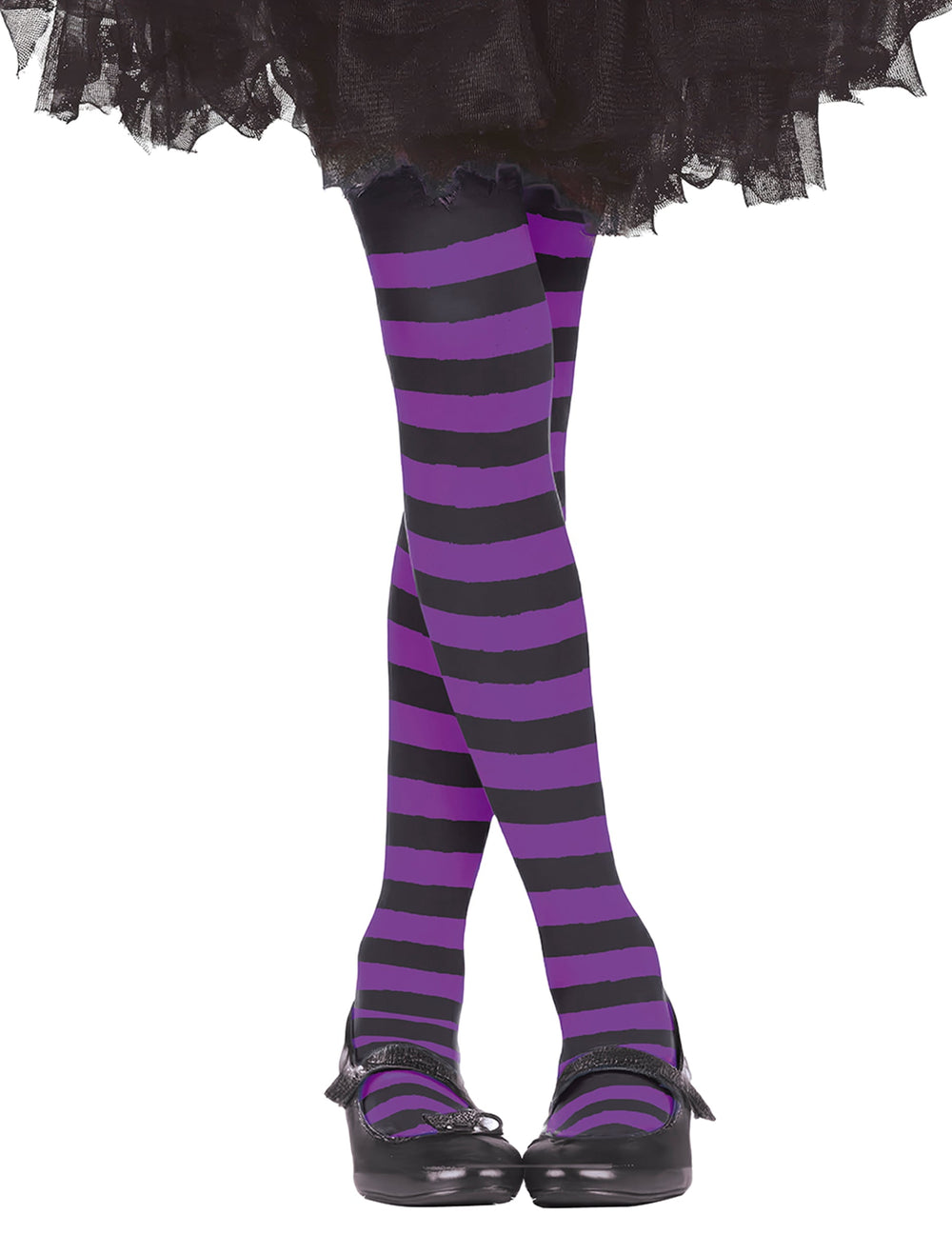 Collants noir et violet pour enfant à rayures