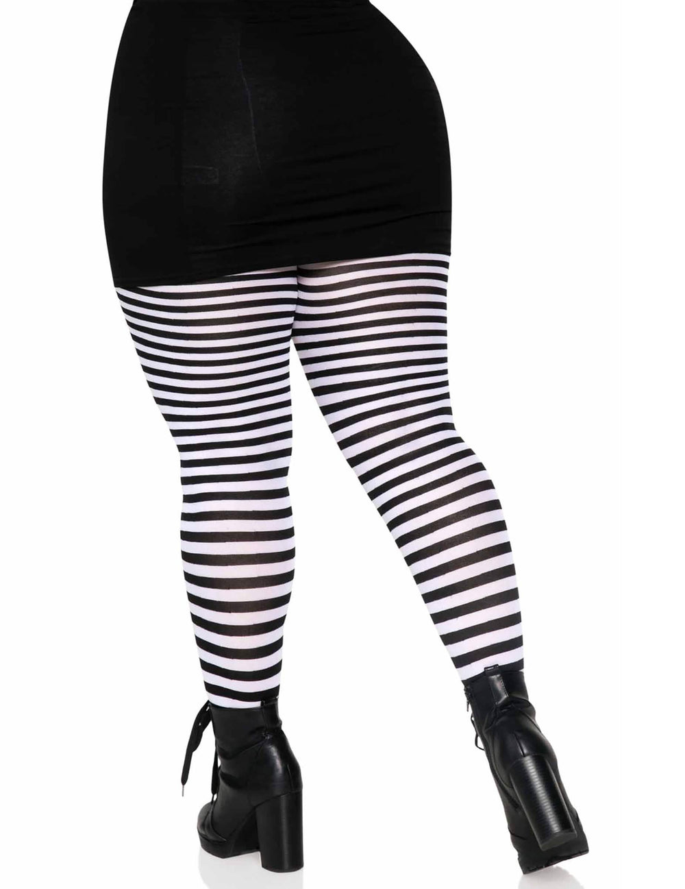 Vue de dos du collant rayé noir et blanc pour femme