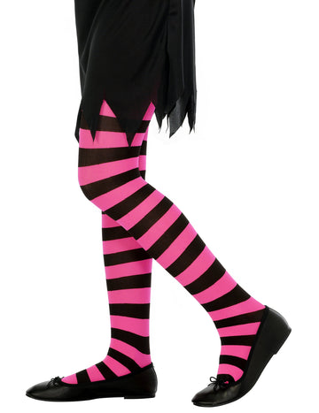 Pruhované pančuchy pre deti ružové a čierne