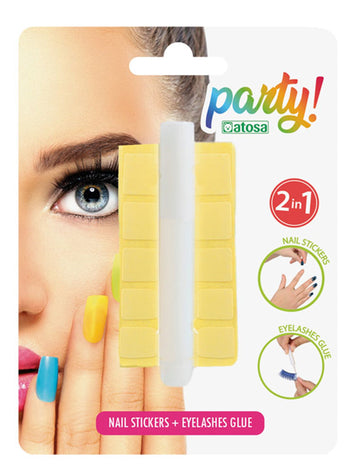 Lepidlo na umelé riasy a nálepky na nechty na oslavy pre dospelých 2 v 1 biele a žlté