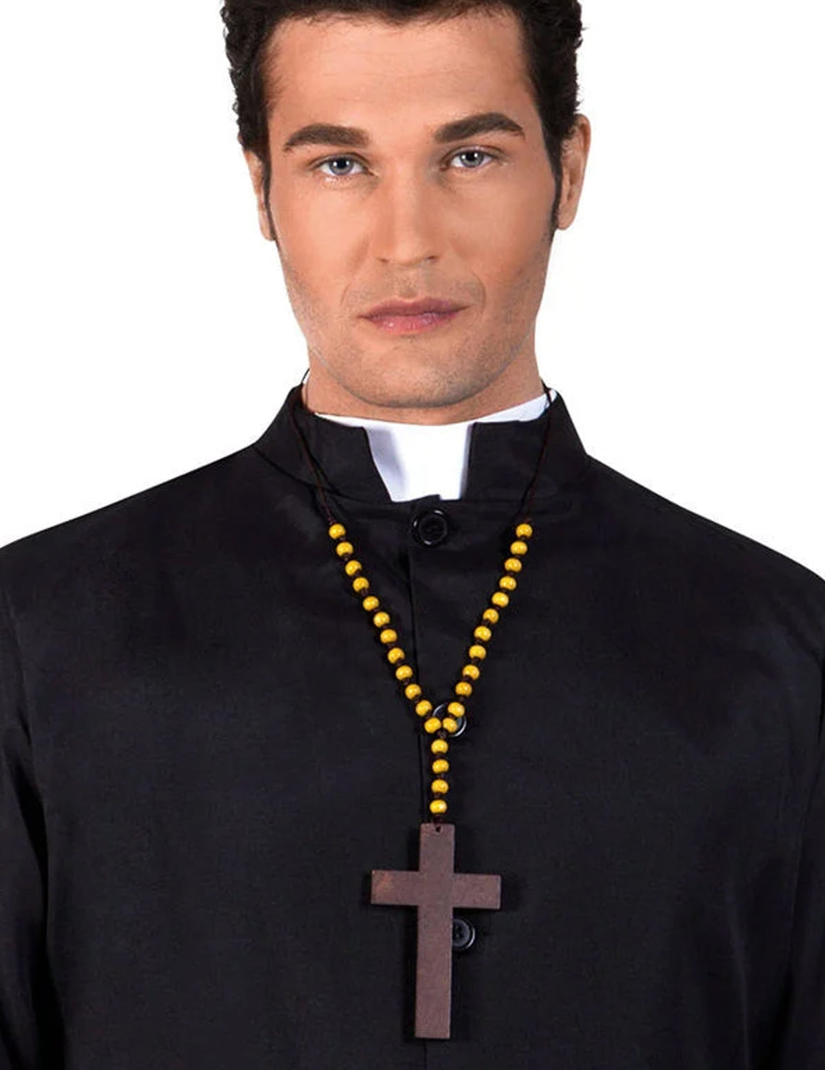 Collier croix de moine pour adulte marron avec perles jaunes