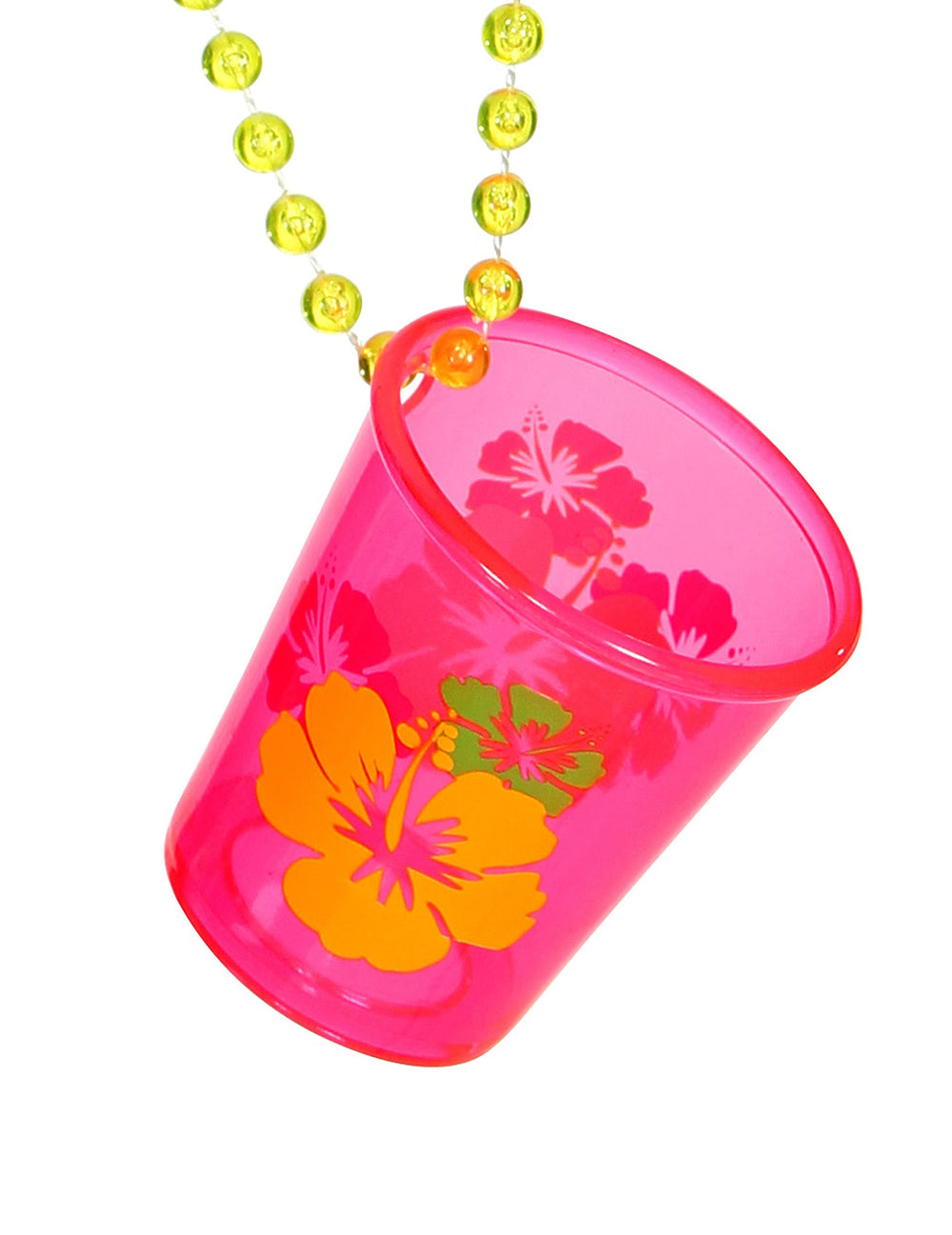 Détail des motifs de fleurs du collier de perles avec verre à shooter Hawaï