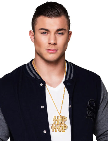 Collier Hip Hop pour adulte doré avec pendentif à strass