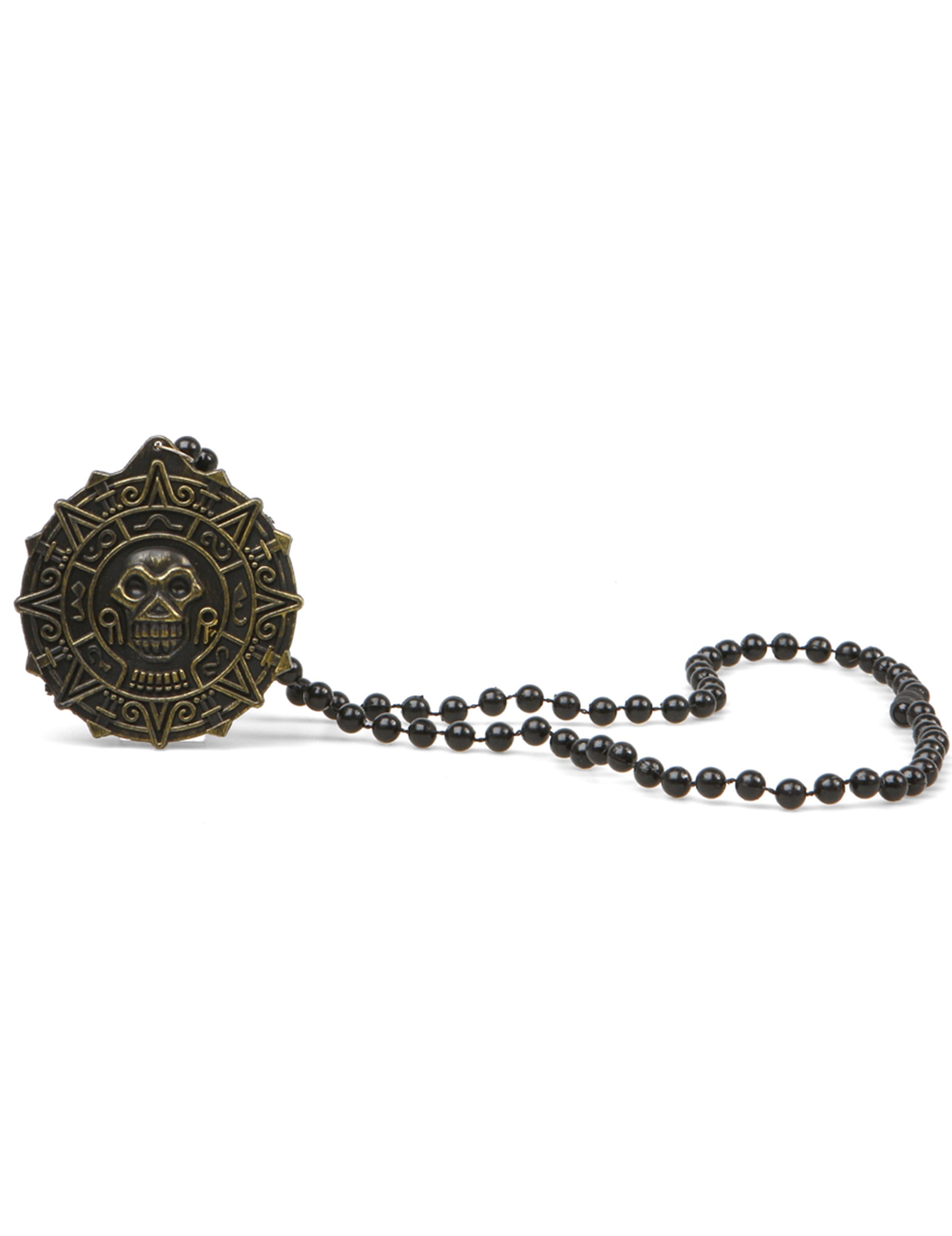 Collier pirate pour adulte avec médaillon crâne bronze et perles noires