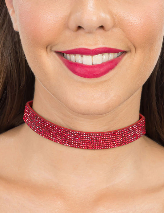 Červený choker s kamienkami pre dospelých
