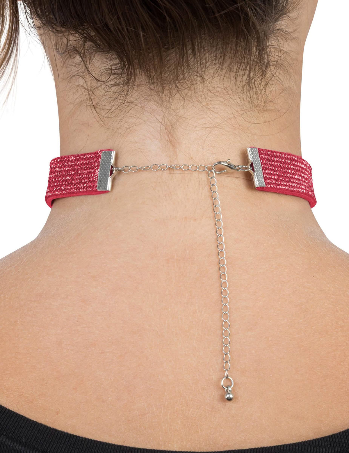 Červený choker s kamienkami pre dospelých