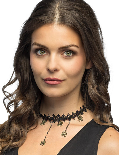 Collier ras de cou avec araignées pour adulte noir et doré