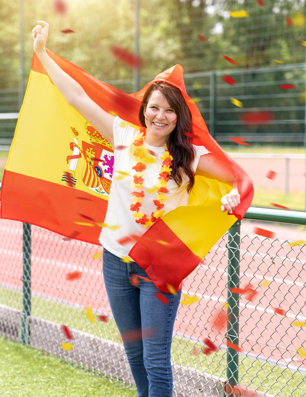 Mise en situation du collier supporter Espagne pour adulte