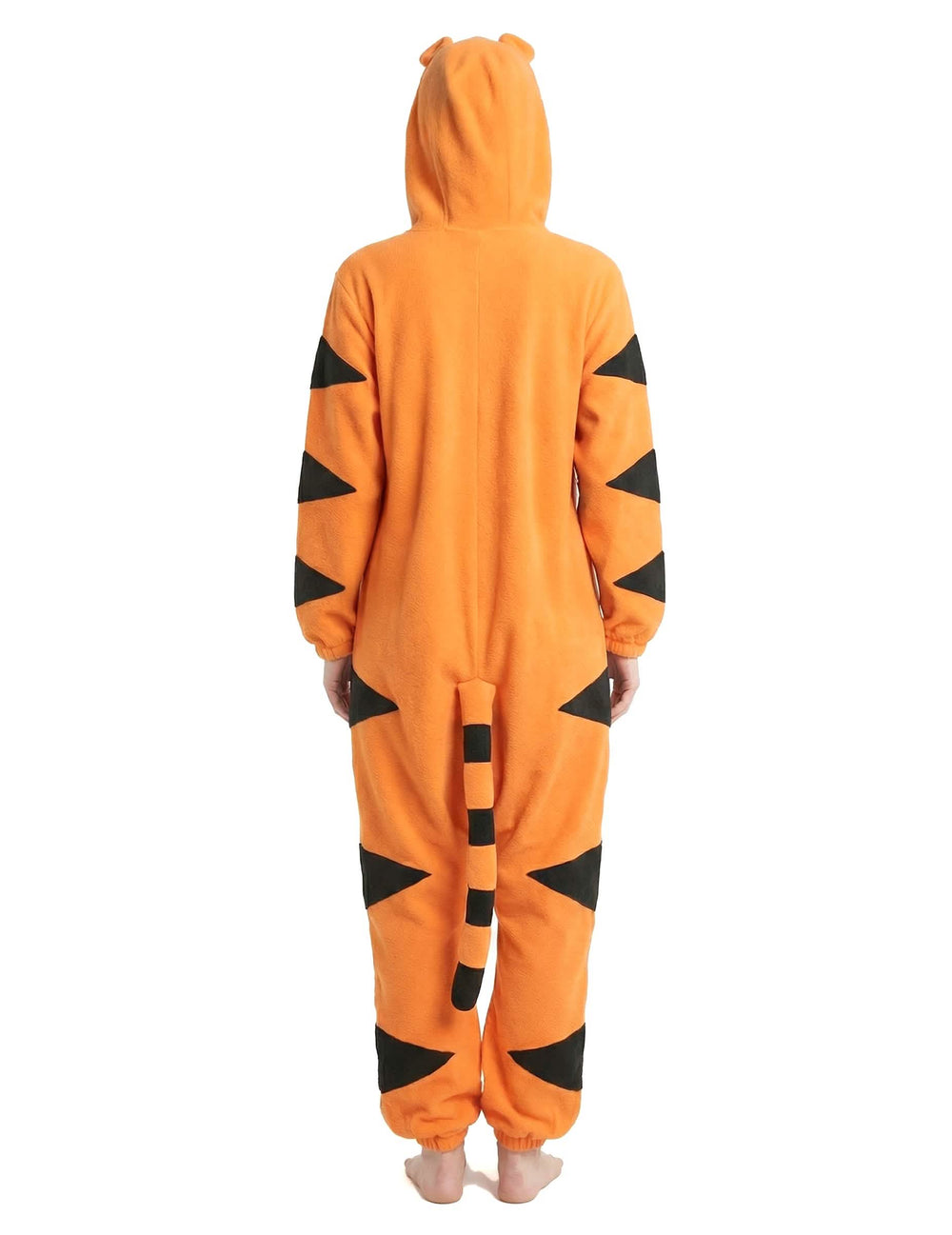 Pohľad zozadu na kapucňovú kombinézu tigra
