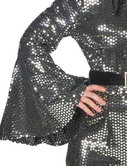 Strieborný disko overal pre ženy s luxusným opaskom