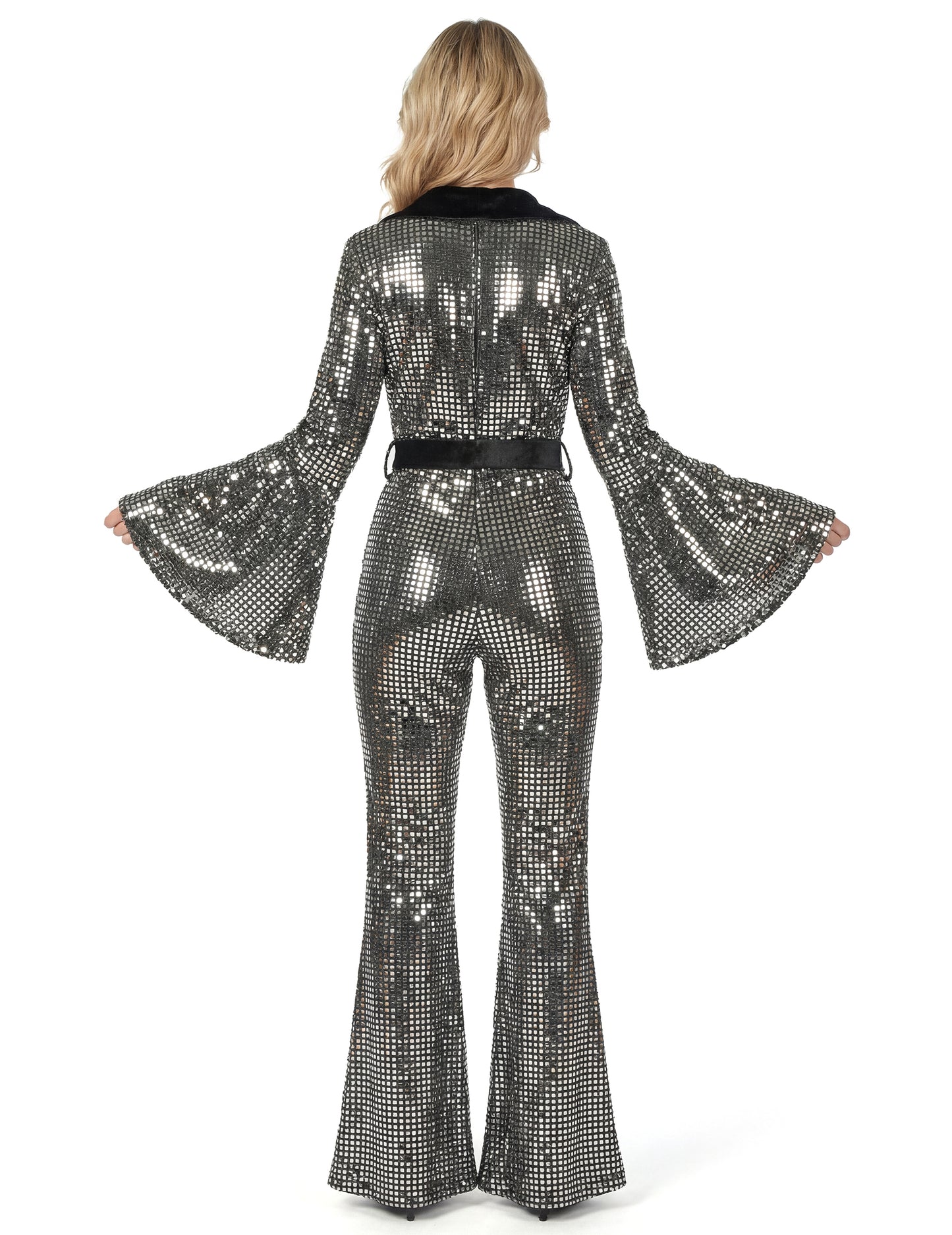 Strieborný disko overal pre ženy s luxusným opaskom