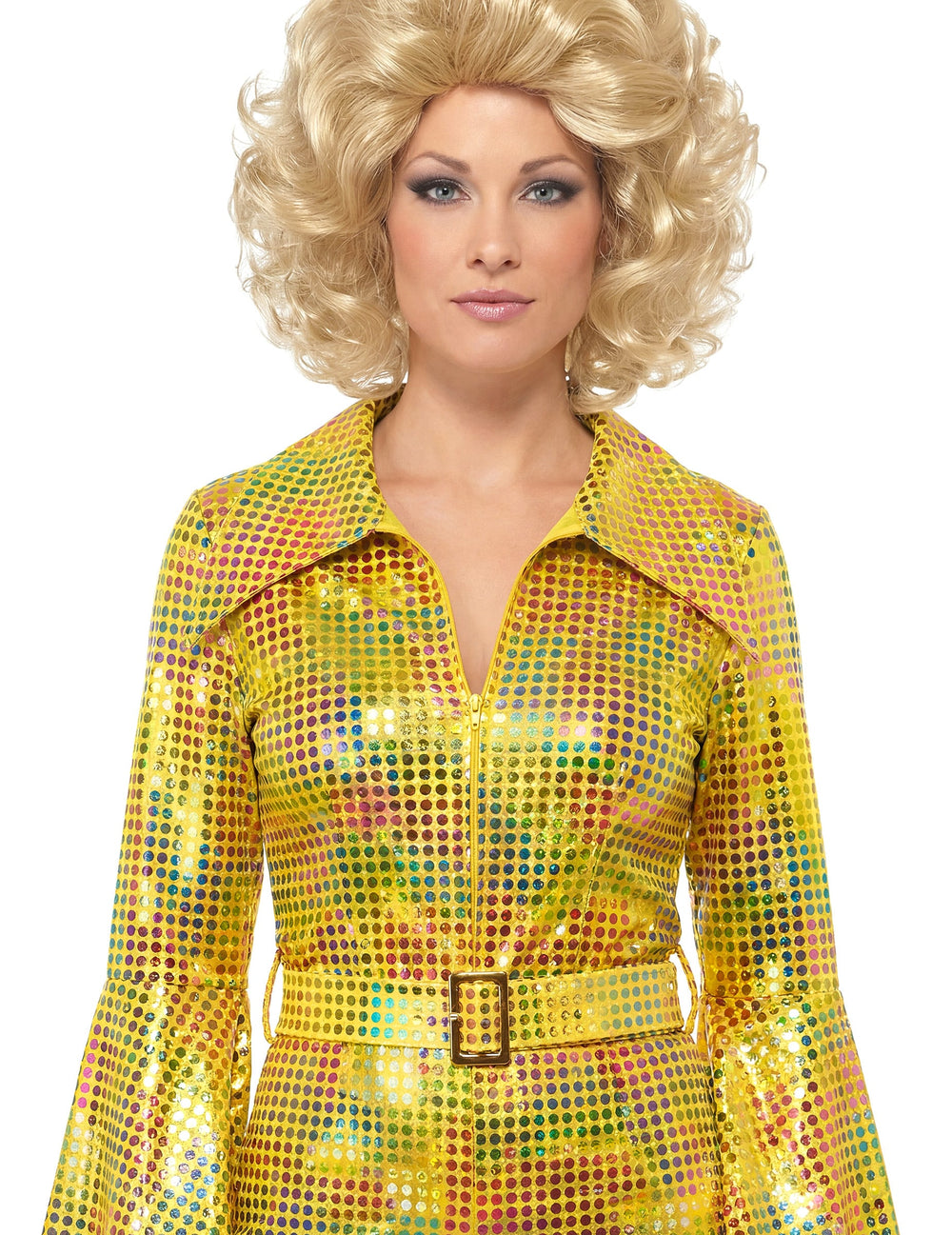 Combinaison disco haut de gamme pour femme jaune à sequins