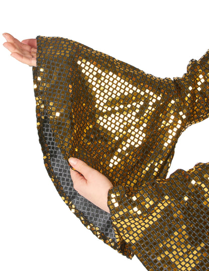 Dámska disco zlatá kombinéza s prémiovým opaskom 