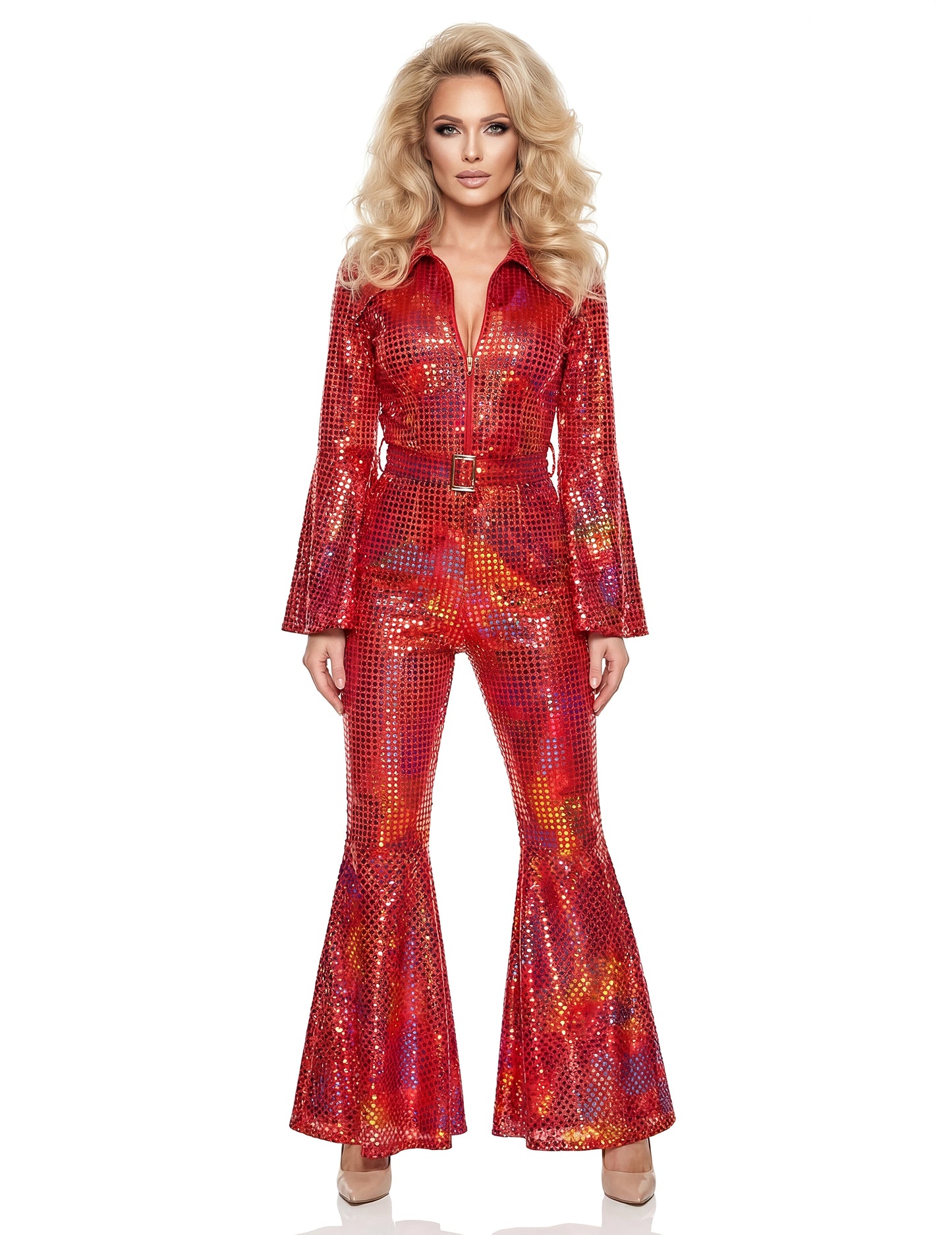 Dámska disco kombinéza červenej farby prémiovej kvality 