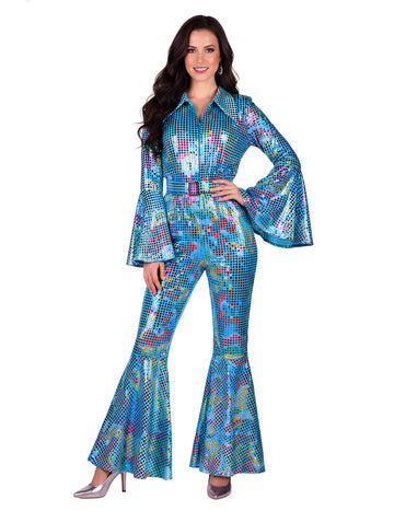 Luxusný tyrkysový disko overal pre ženy