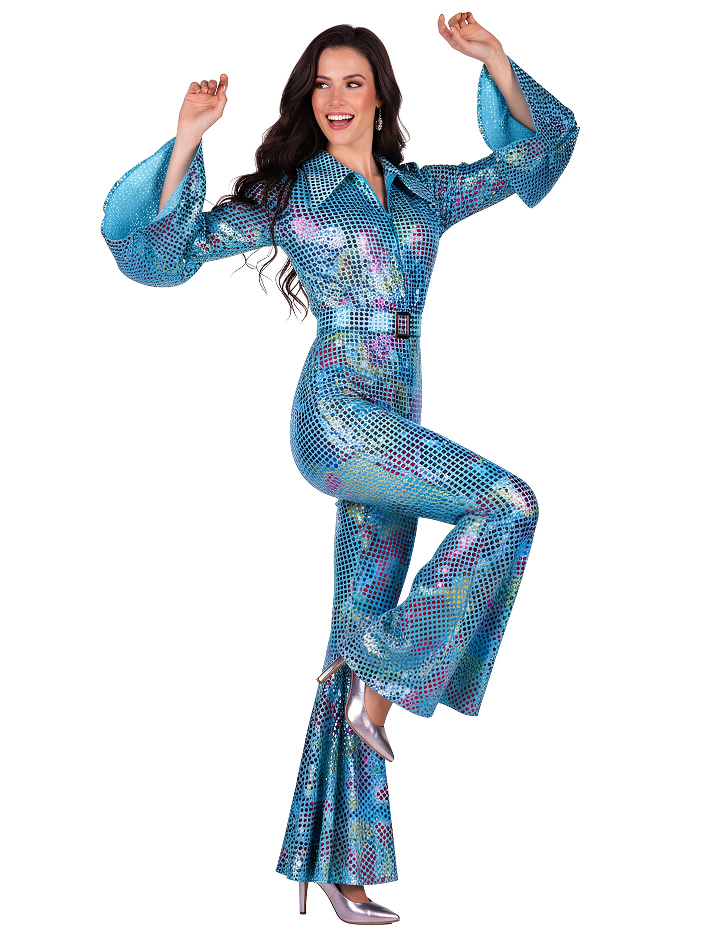 Luxusný tyrkysový disko overal pre ženy