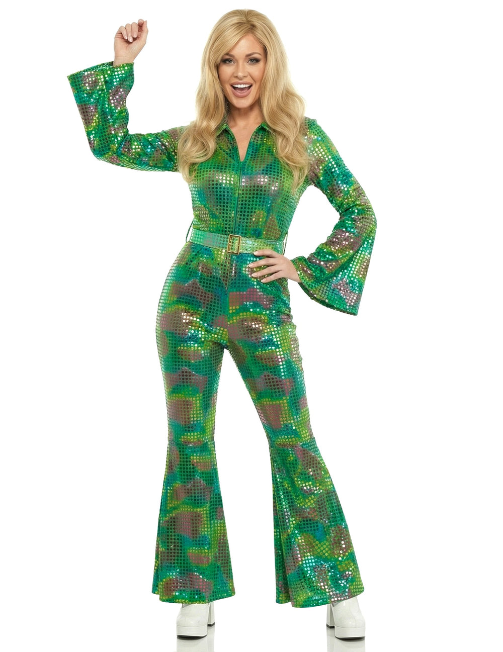 Combinaison disco pour femme vert haut de gamme à paillettes