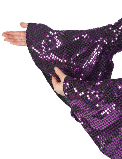 Dámsky fialový disko overal s luxusným opaskom