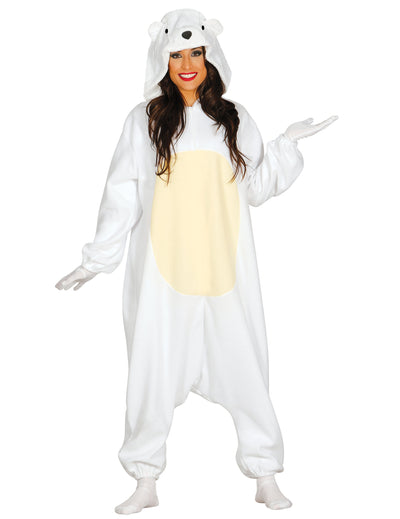 Combinaison ours polaire pour femme blanche avec ventre jaune