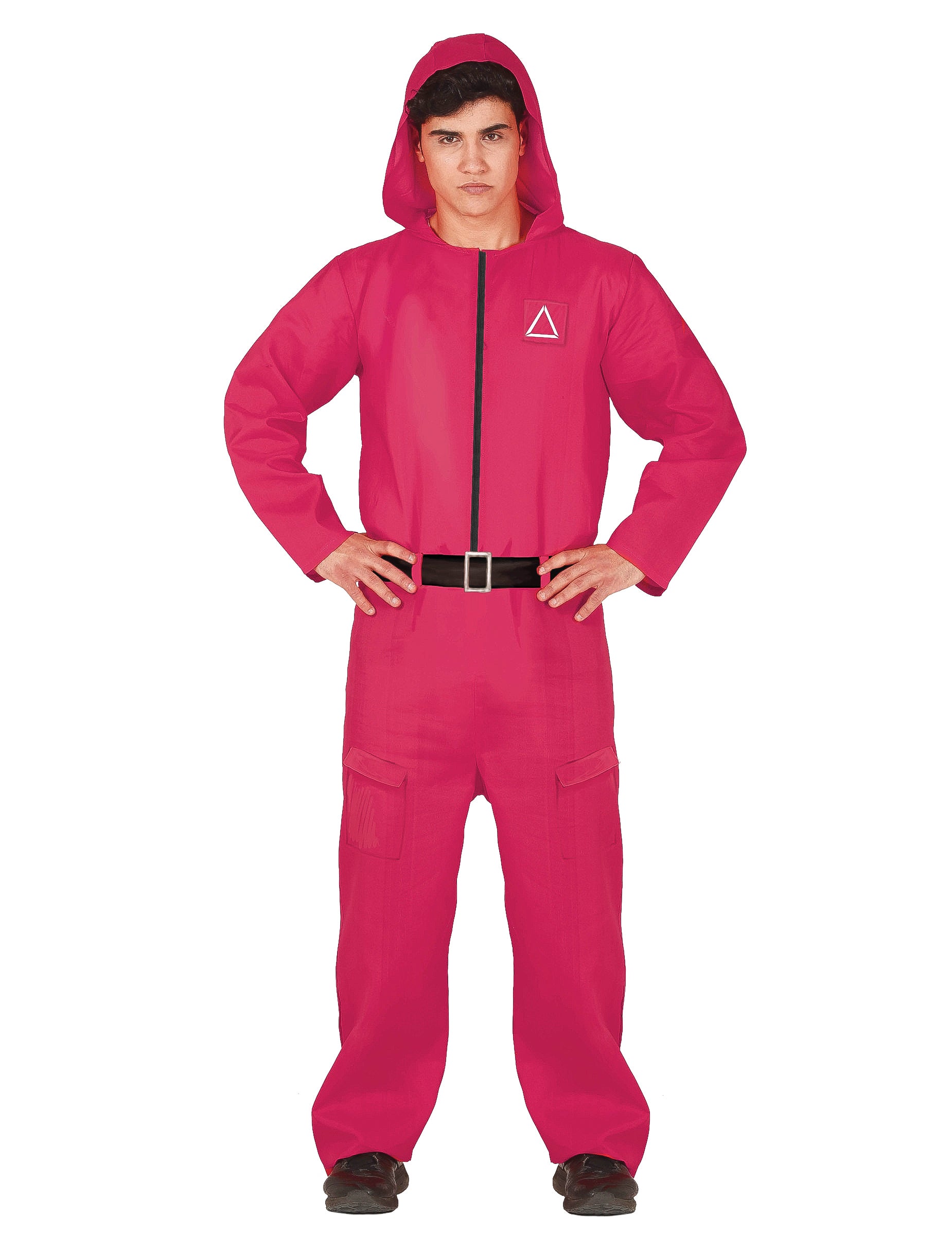 Combinaison gardien de jeu pour homme rose avec ceinture noire et capuche