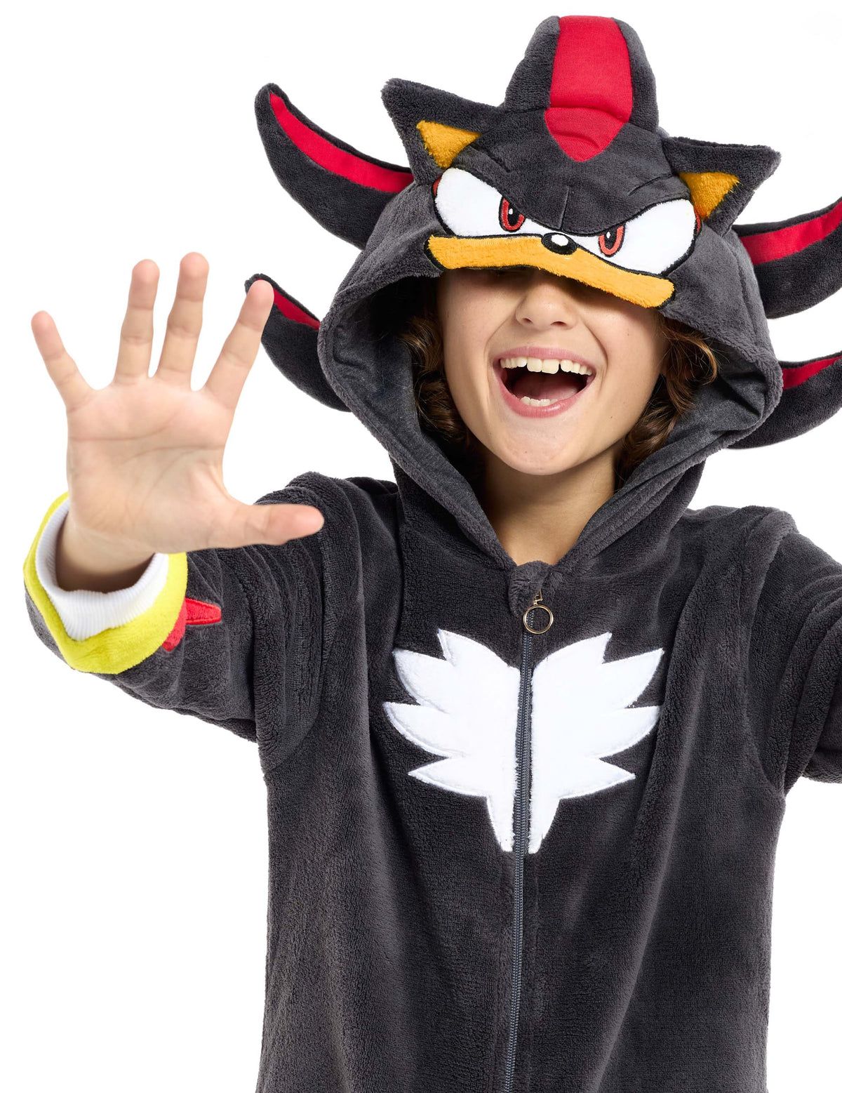 Gros plan sur la capuche de la combinaison Shadow Sonic pour enfant