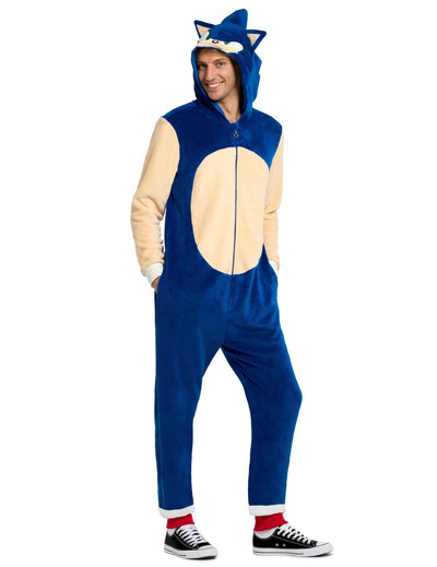 Combinaison Sonic le hérisson pour adulte bleu et beige avec capuche à oreilles