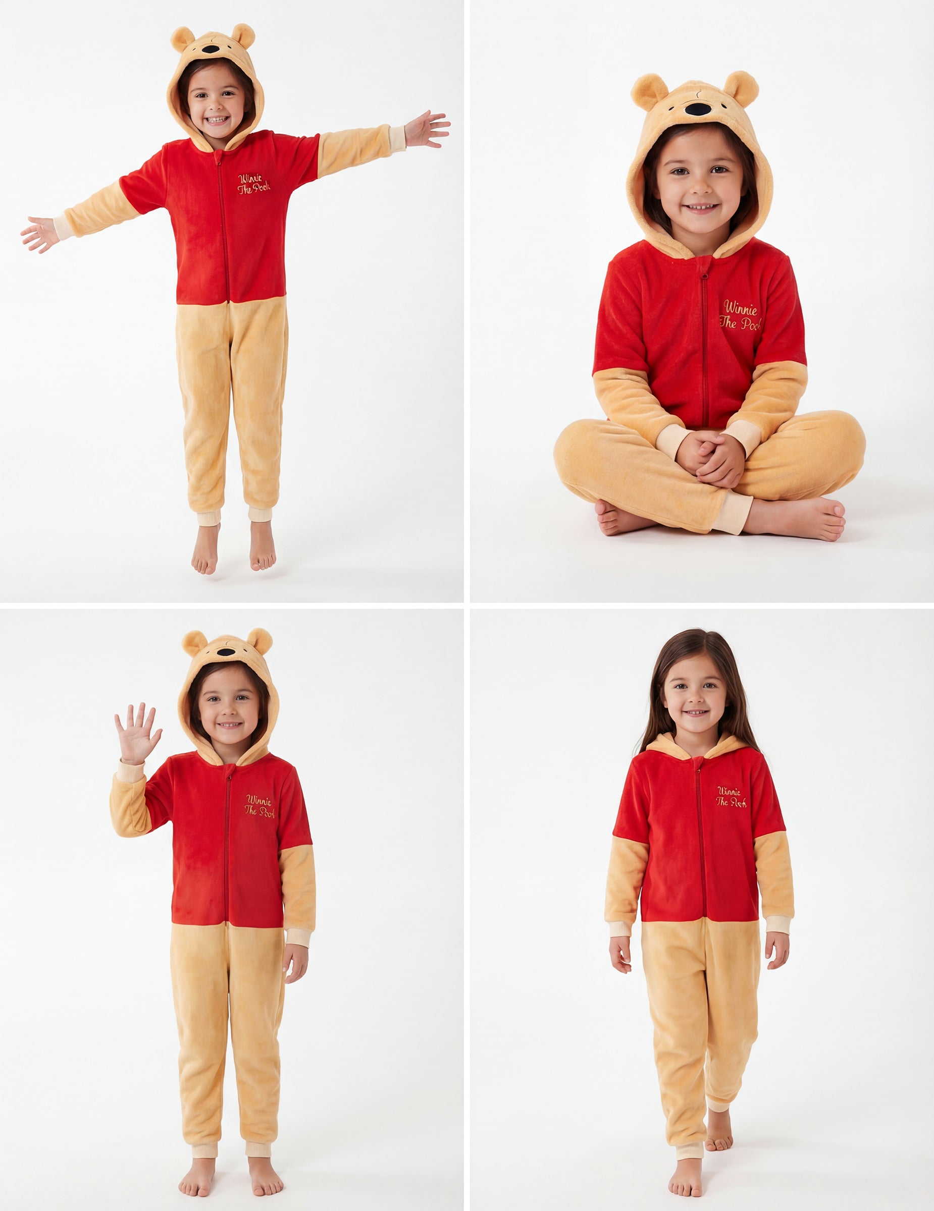 Différentes vues de face de la combinaison Winnie l'ourson
