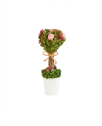 Aranžmán zo sušených kvetov a bielych ruží na stonkách v kvetináči 18 cm 8x cm s jutovým uzlom