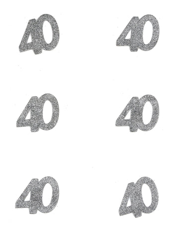 Konfety na oslavu 40. narodenín s trblietavými striebornými detailmi