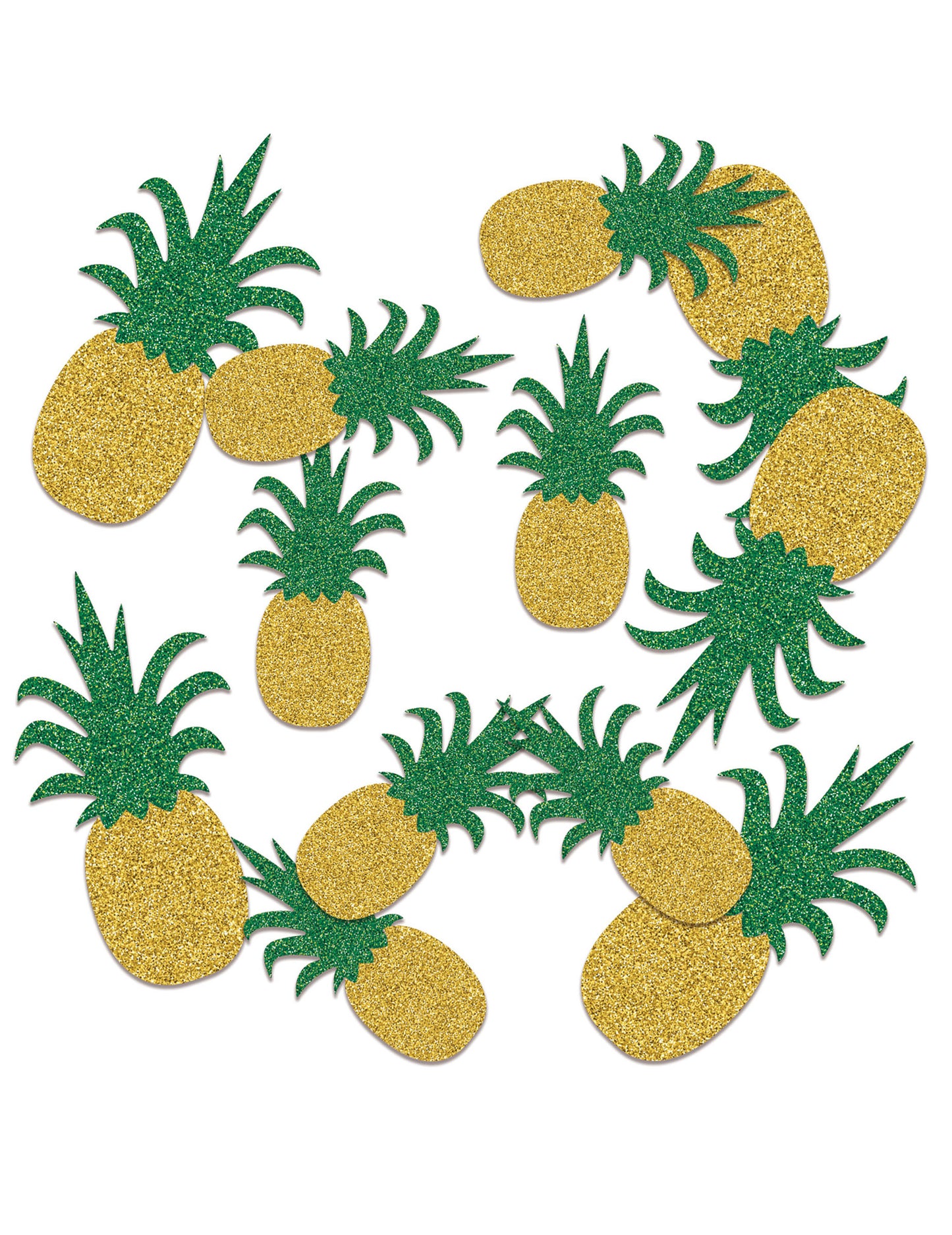 Zlaté a zelené trblietavé ananásové stolové konfety, 42g, na havajskú párty