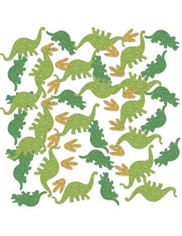 Trblietavé stolové konfety s dinosaurom, 14g, zelené a zlaté