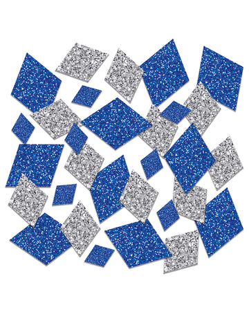 Rôzne modré a strieborné trblietavé stolové konfety v tvare diamantu, 42g