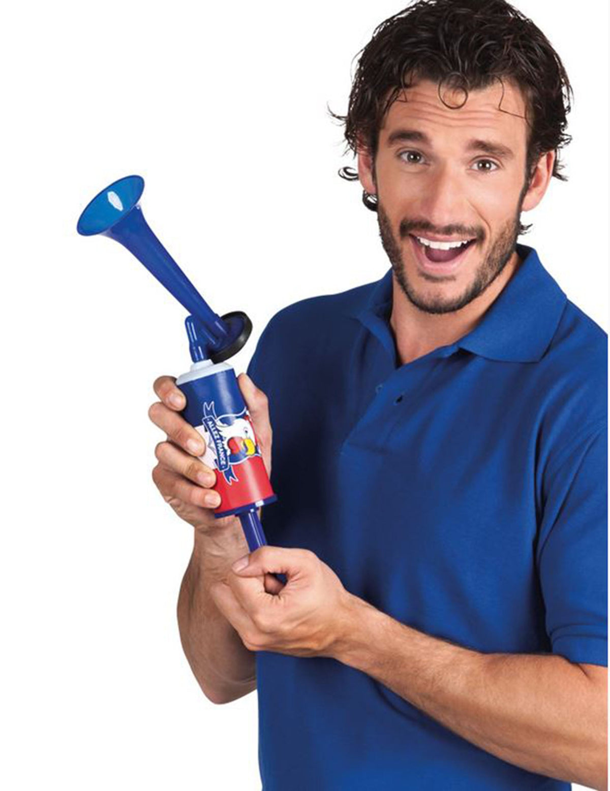 Corne de brume supporter France pour adulte bleu et rouge avec motif coq