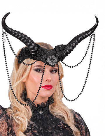 Démonické čierne rohy s korálkami pre dospelých