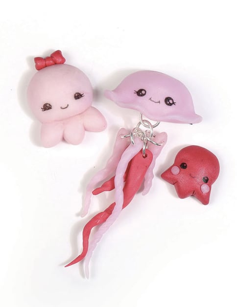 Détail des figurines du kit créatif magnets cornet surprise méduse fimo