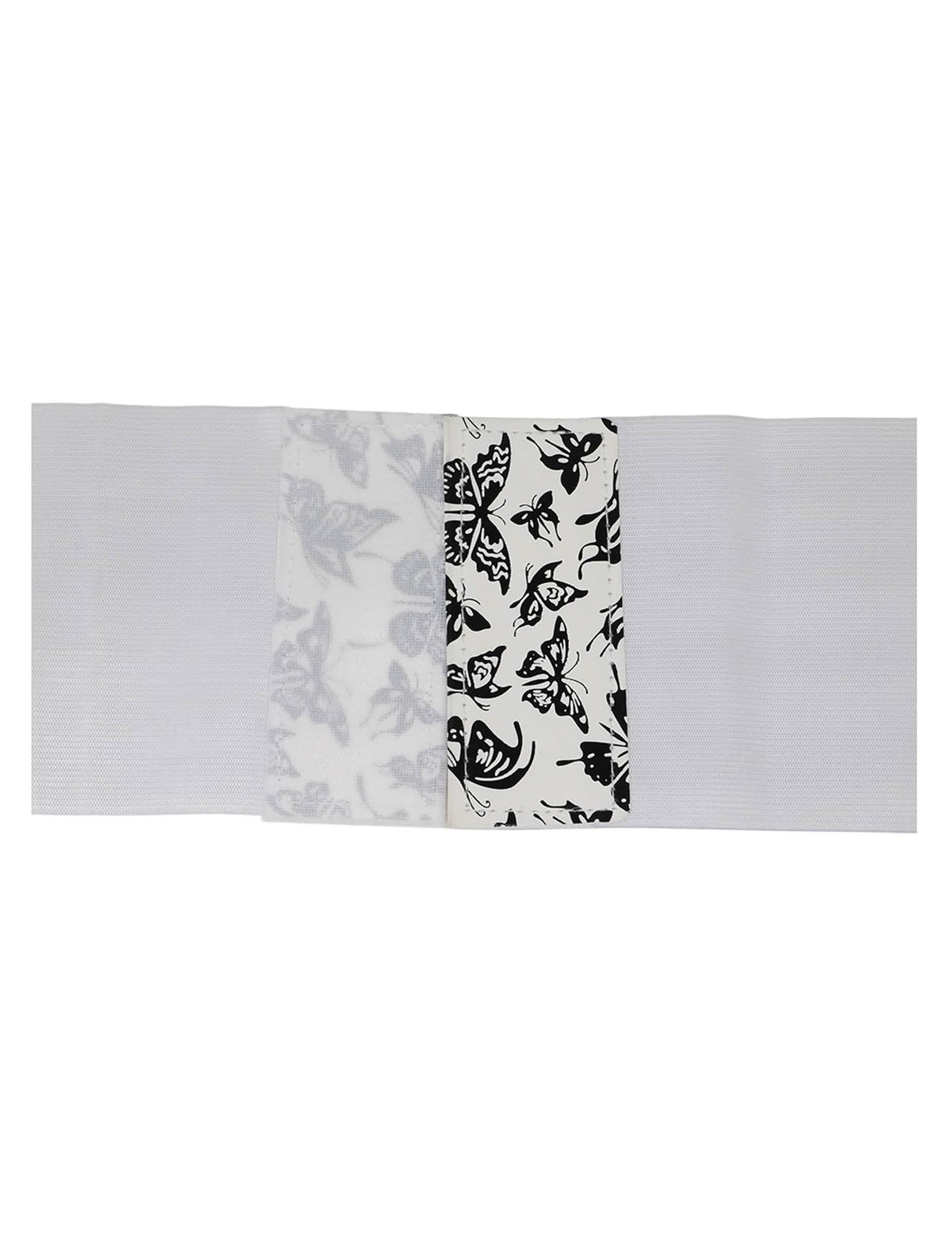 Détail de la matière et de l'imprimé du corset élastique motif papillon