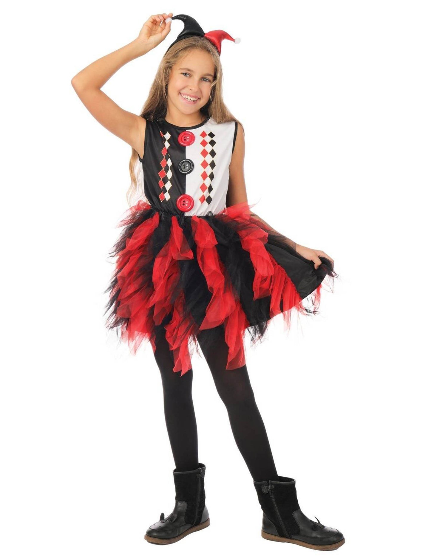 Dievčenský kostým harlekýnky s čiernočervenou spodničkou