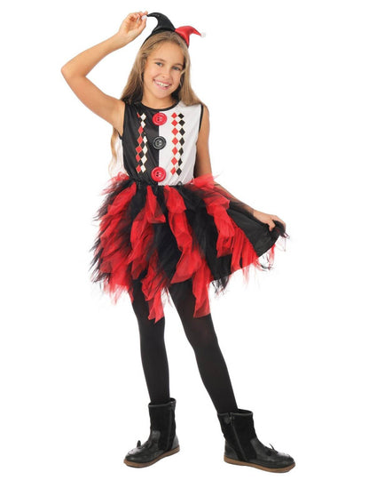Dievčenský kostým harlekýnky s čiernočervenou spodničkou