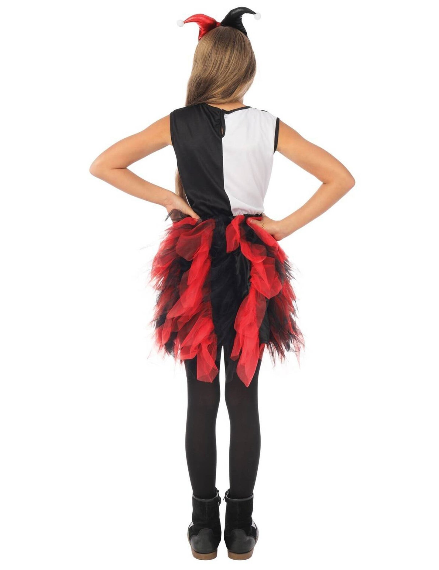Dievčenský kostým harlekýnky s čiernočervenou spodničkou