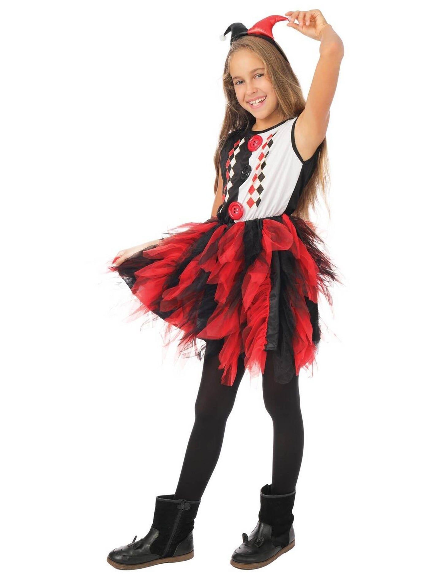 Dievčenský kostým harlekýnky s čiernočervenou spodničkou
