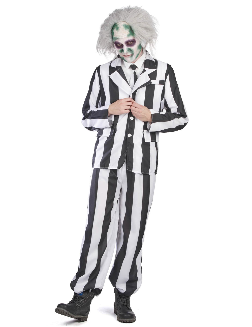 Costume de fantôme à rayures pour homme noir et blanc