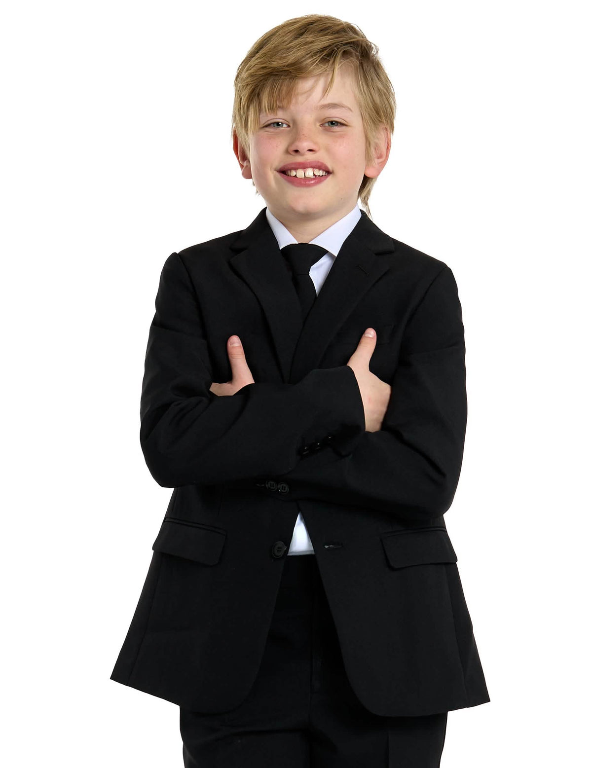 Detailný záber na sako a kravatu kostýmu Mr. Black Opposuits