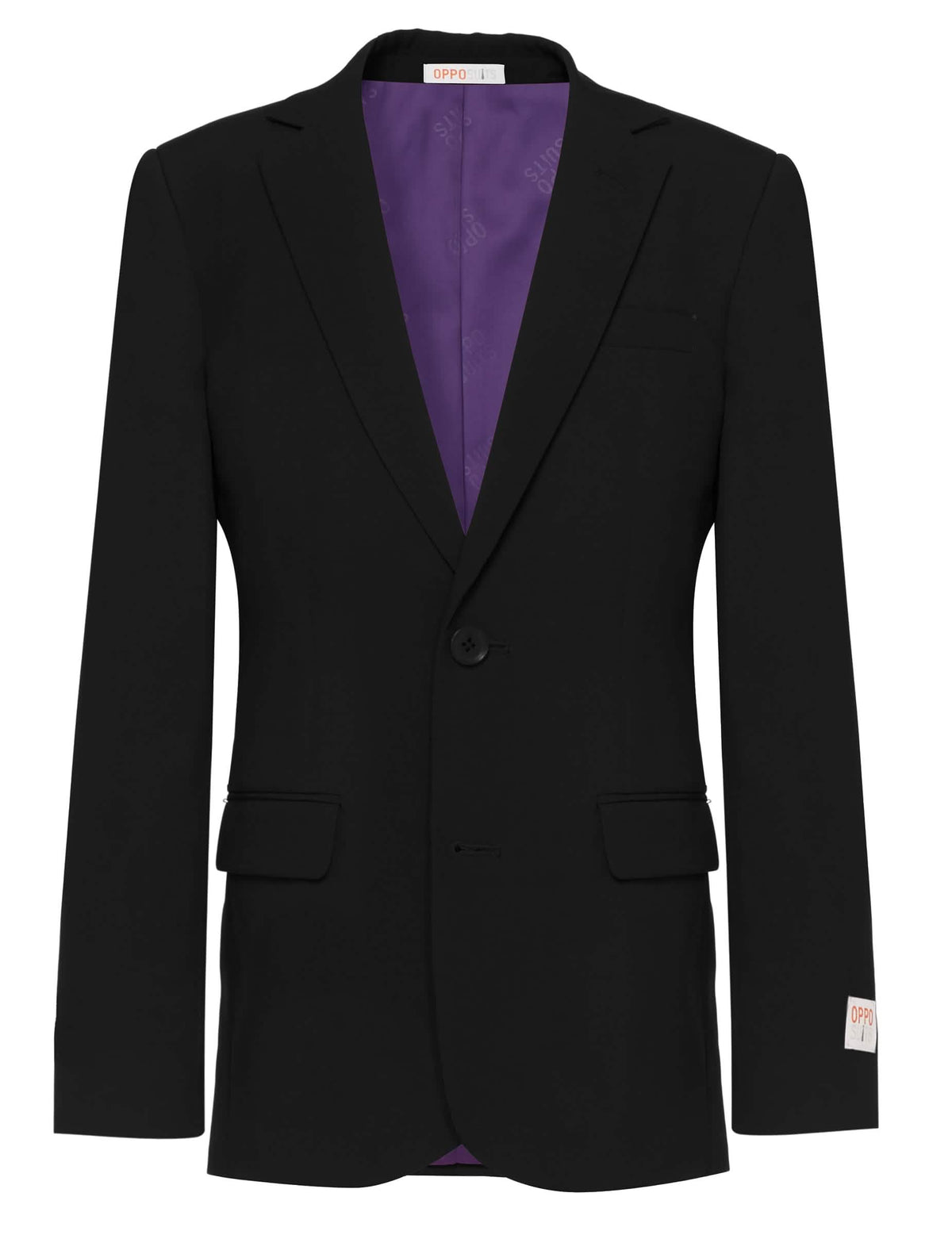 Detail fialovej podšívky saka kostýmu Mr. Black Opposuits™