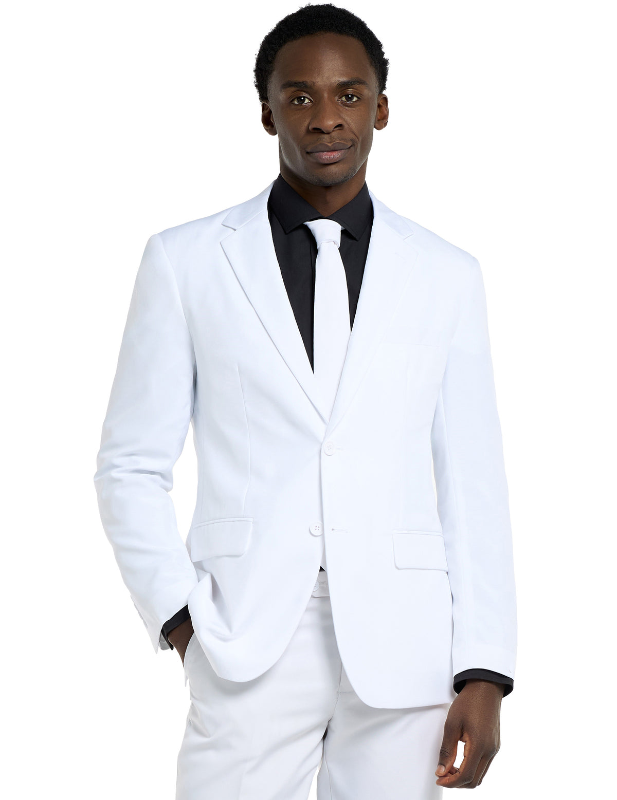 Gros plan sur la veste et la cravate du Costume Mr. Blanc Opposuits