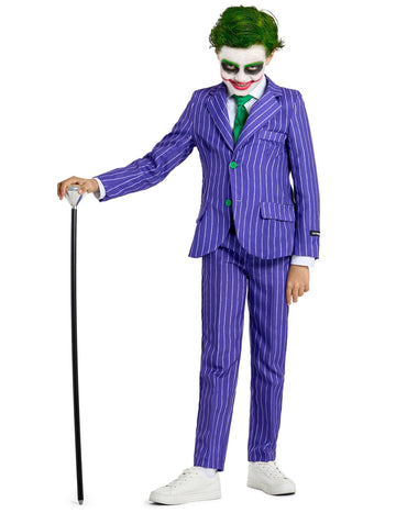 Costume Mr. Joker pour enfant violet à rayures avec cravate verte