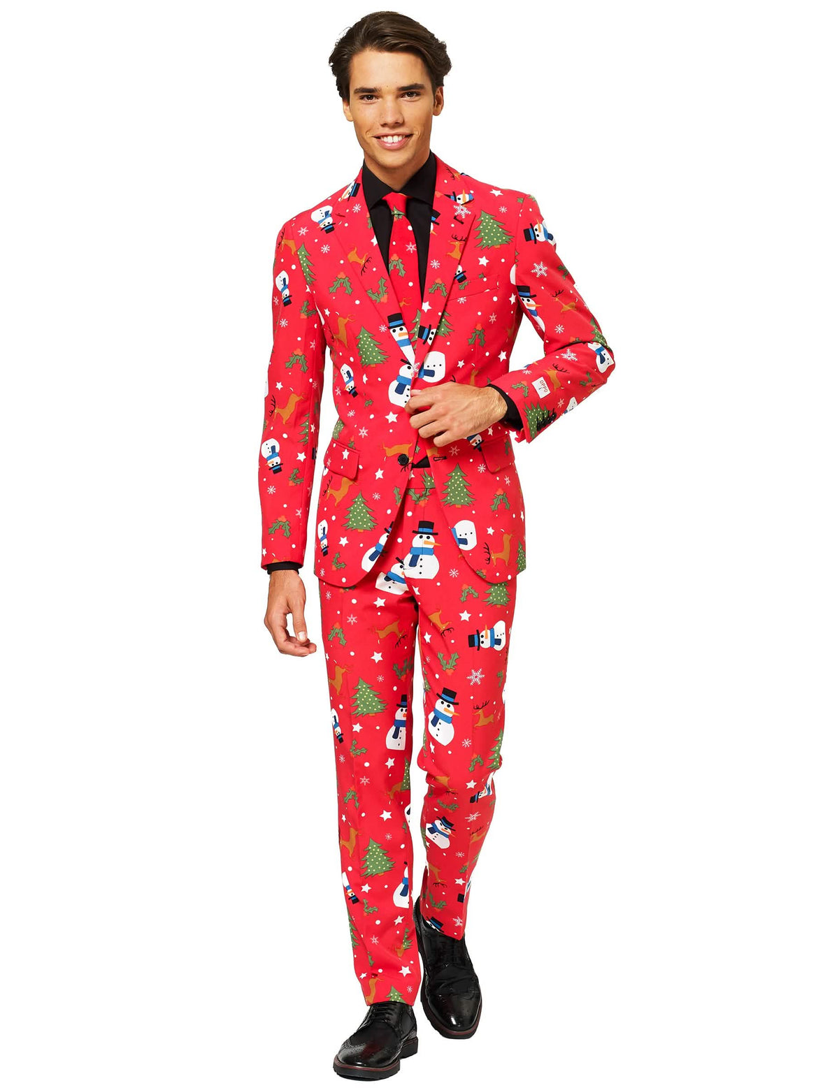 Kostým Mr. Snowman pre muž červená s vianočné motívy Opposuits